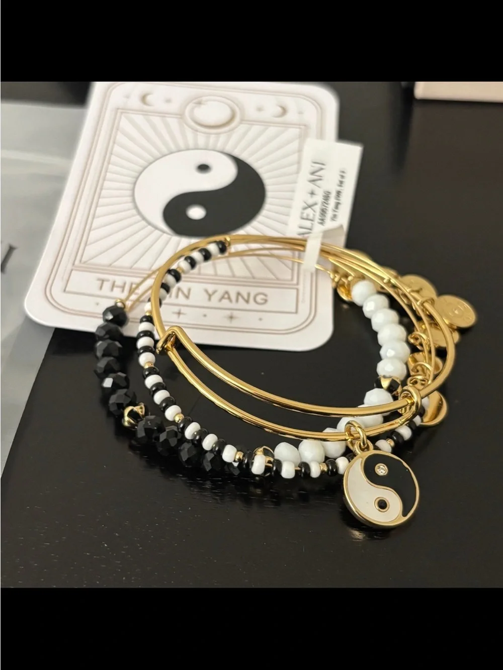 Alex and Ani Gold Yin Yang Bracelet Set in Black and White Beads